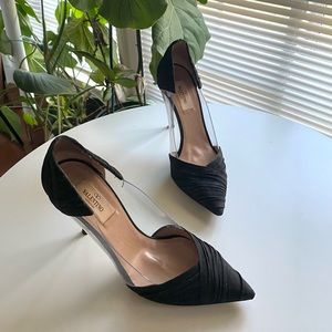 Valentino Garavani Ruched Suede PVC B-Drape Pumps